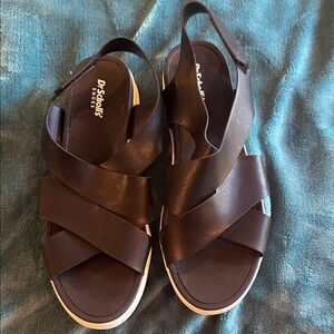Dr. Scholl's Black Crisscross Slingback Sandals with White Trim sz 9.5